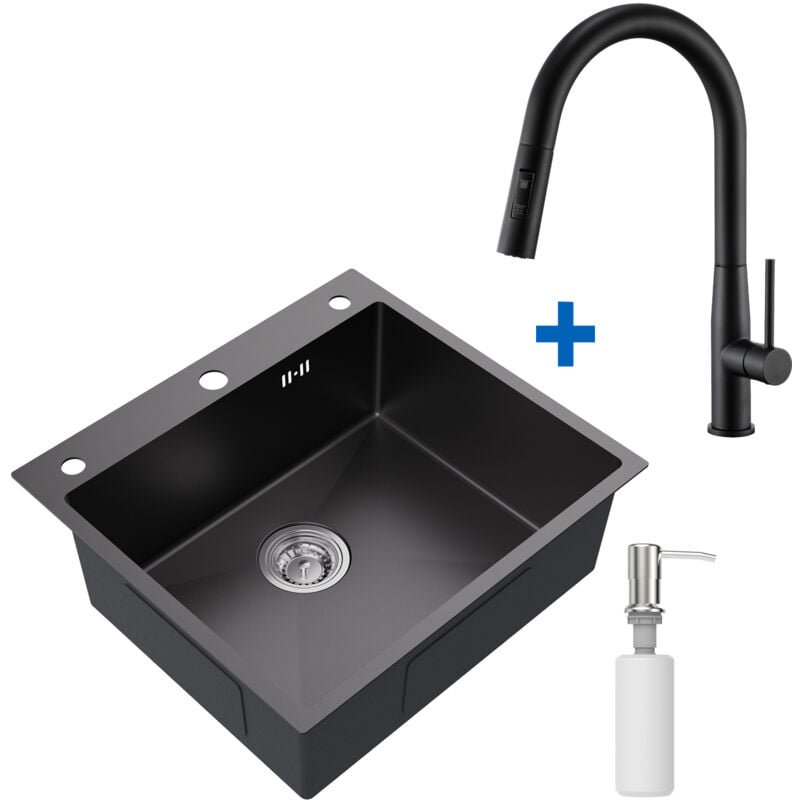 foto del prodotto auralum max lavello da cucina in acciaio inox 54 x 49 cm rubinetto estraibile ad alta pressione, lavello per mobile da cucina da 60 cm o pi 
