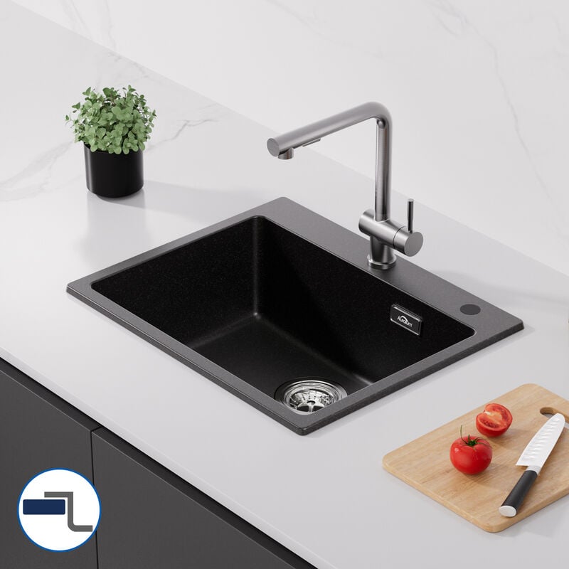 foto del prodotto auralum max lavello da cucina in granito rubinetto da cucina, 55x45cm lavello incasso vasca singola e rubinetto cucina con estraibile 2 modalit ,