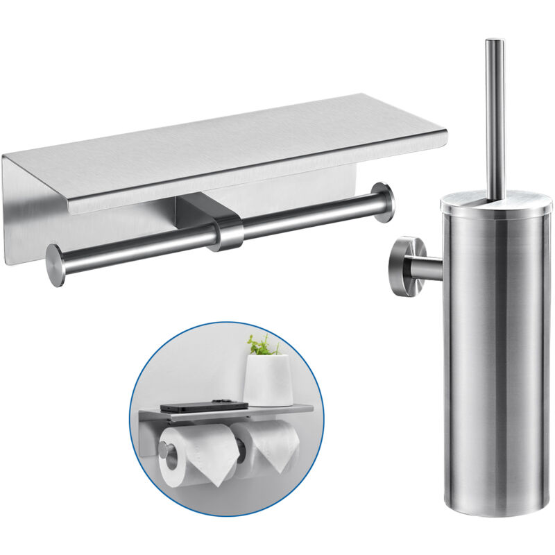 foto del prodotto auralum max porta scopino a muro in acciaio inox scopino scopino con fissaggio a parete porta carta igienica con porta cellulare doppio porta