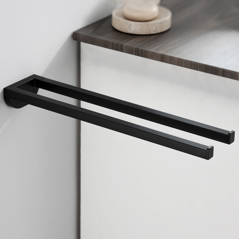 foto del prodotto auralum max portasciugamani a muro in acciaio inox a due bracci portasciugamani doppio 42 cm per bagno e cucina nero 
