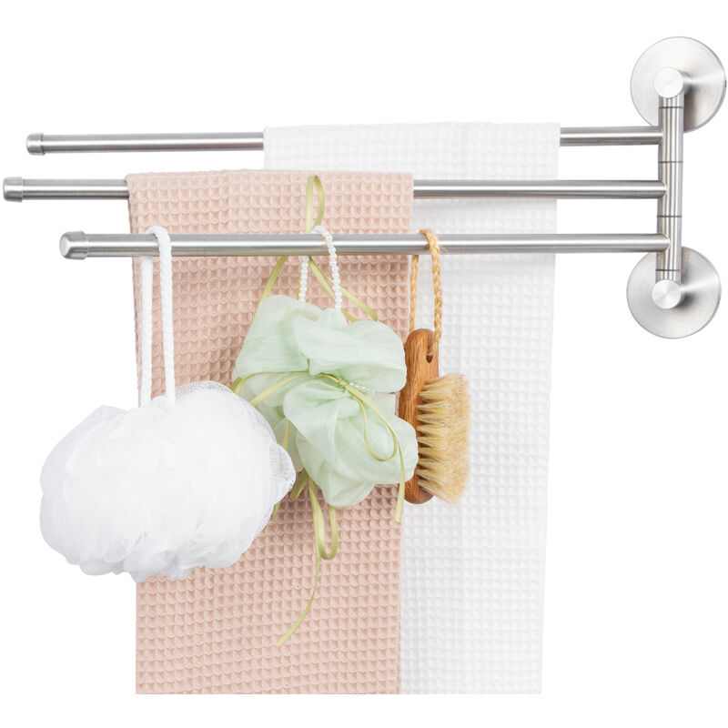 foto del prodotto auralum max portasciugamani da bagno orientabile in acciaio inox a 3 bracci per montaggio a parete, portasciugamani da 40 cm per cucina, wc,