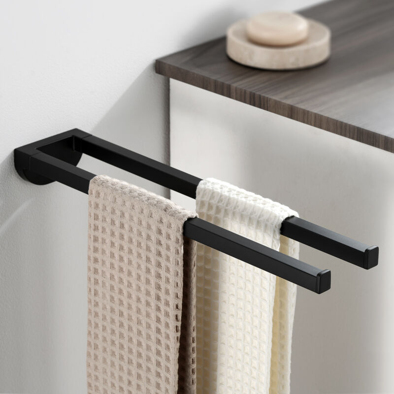 foto del prodotto auralum max portasciugamani in acciaio inox portasciugamani a due bracci, gancio a muro per bagno e cucina, nero