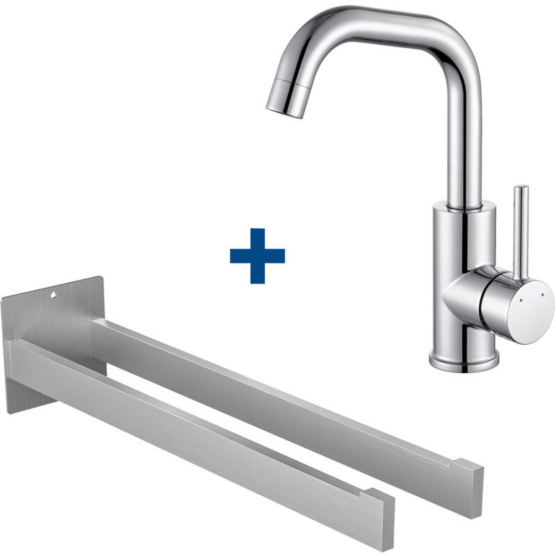 foto del prodotto auralum max rubinetto bagno 360 miscelatore girevole per lavabo miscelatore monocomando cromo portasciugamani in acciaio inox, gancio a muro per