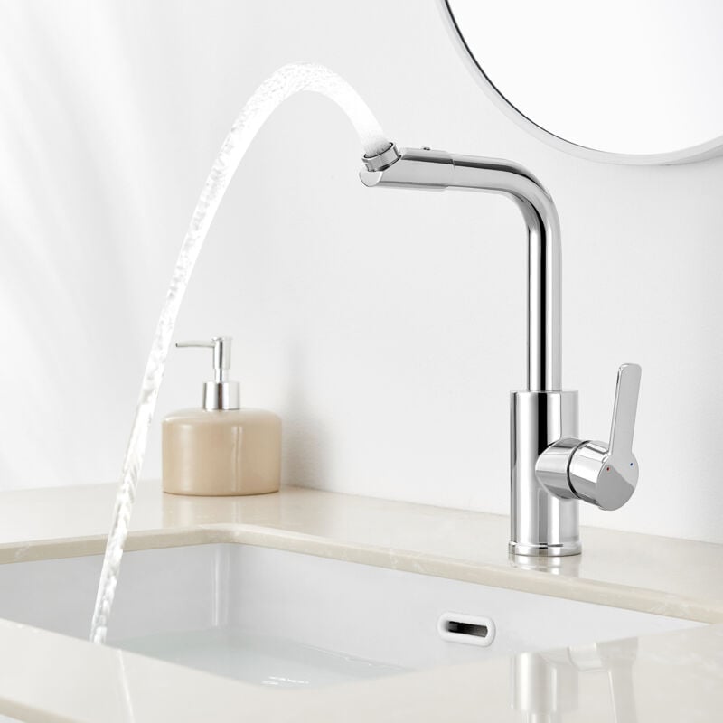 foto del prodotto auralum max rubinetto bagno cromo, rubinetto bagno doppio lavabo girevole a 360 , miscelatore lavabo, miscelatore monocomando per bagno e cucina