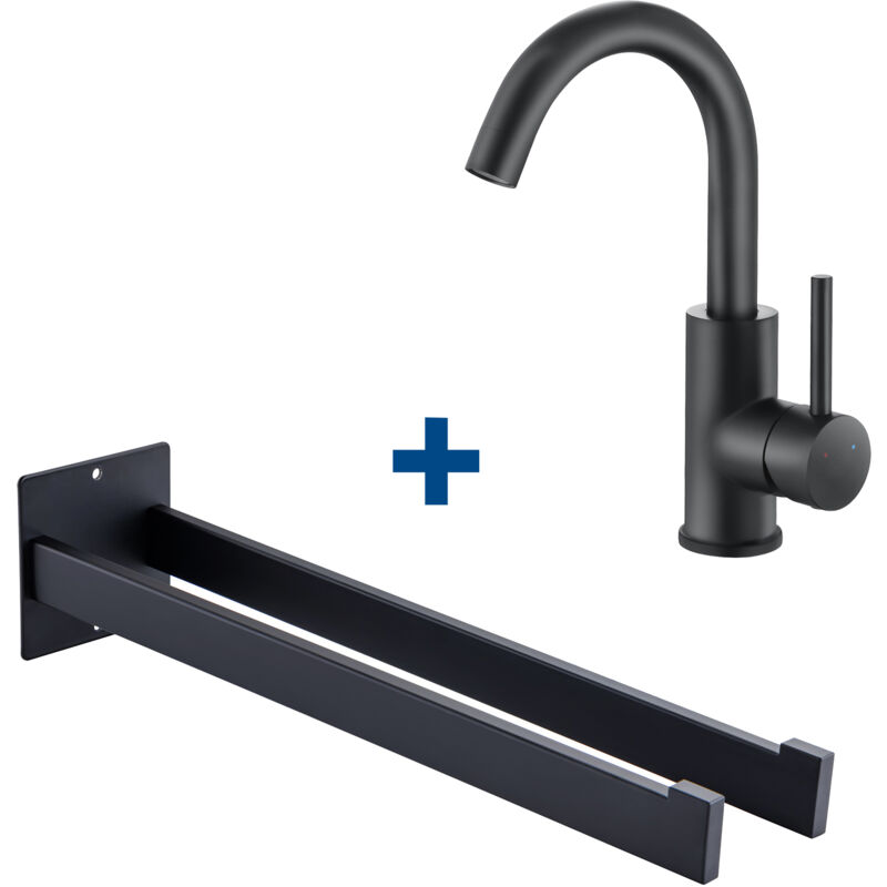 foto del prodotto auralum max rubinetto bagno miscelatore girevole a 360 per lavabo miscelatore monocomando portasciugamani in acciaio inox, gancio a muro per