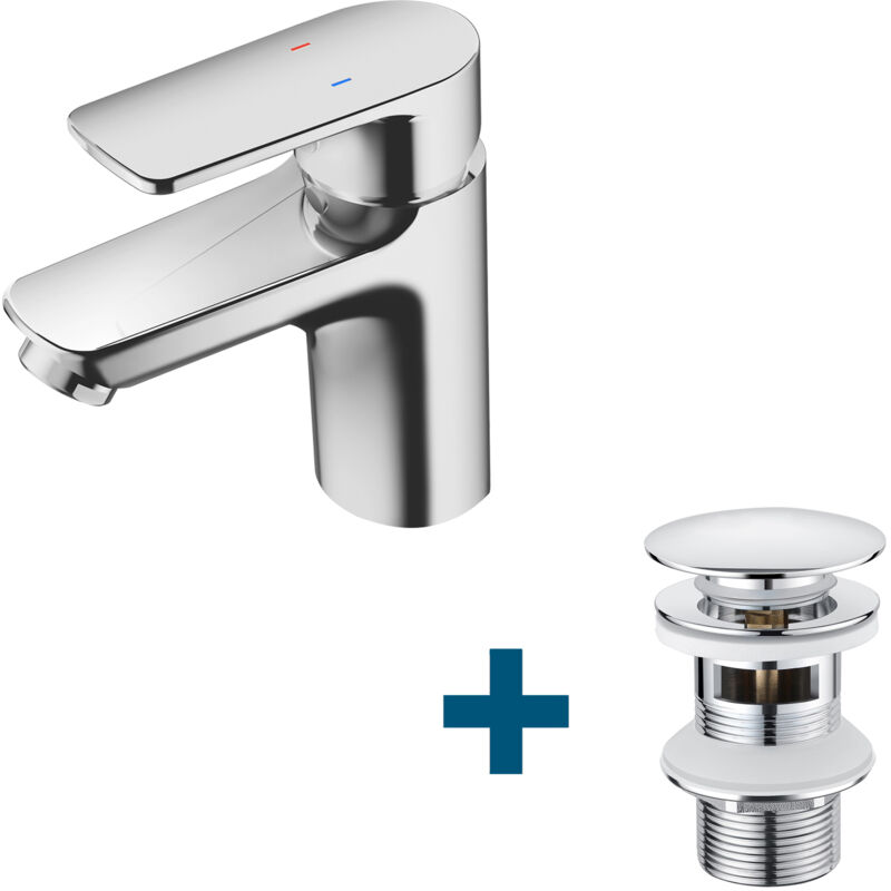 foto del prodotto auralum max rubinetto per bagno, rubinetto per lavabo set di scarico con troppopieno, miscelatore monocomando per bagno con salterello, cromato