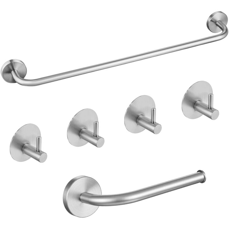 foto del prodotto auralum max set di 6 pezzi di portasciugamani in acciaio inox, 4 ganci per asciugamani, portasciugamani da bagno, portarotolo, 2 tipi di