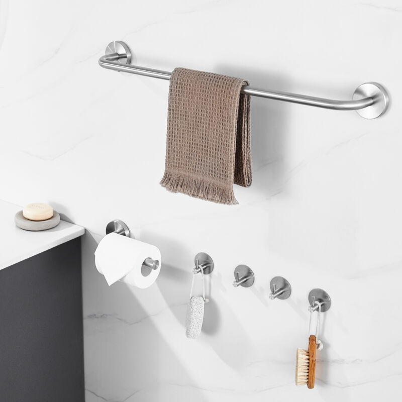 foto del prodotto auralum max set di 6 pezzi di portasciugamani in acciaio inox, 4 ganci per asciugamani, portasciugamani da bagno, portarotolo, 2 tipi di