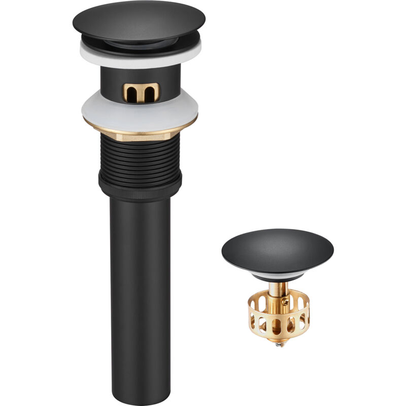 foto del prodotto auralum max set di scarico per lavabo con troppopieno valvola di scarico con valvola pop up per lavabo, set di scarico prolungato, nero