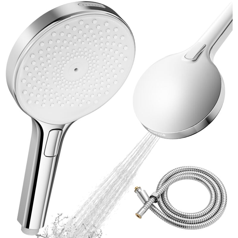 foto del prodotto auralum max soffione doccia rotondo 4 in 1 in abs con tubo flessibile in acciaio inossidabile, doccetta manuale a 4 modalit di getto esperienza