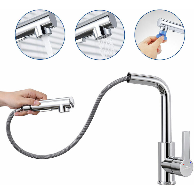 foto del prodotto auralum miscelatore cucina rubinetto con doccetta estraibile 60cm, rubinetto lavello cucina 2 modalit acqua, rubinetto cucina girevole a 360 ,