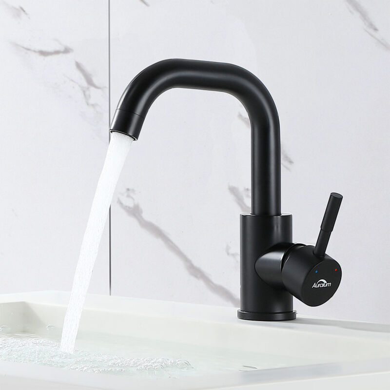 foto del prodotto auralum miscelatore lavabo bagno nero girevole a 360 con aeratore in abs antispruzzo acqua calda e fredda regolabile in ottone