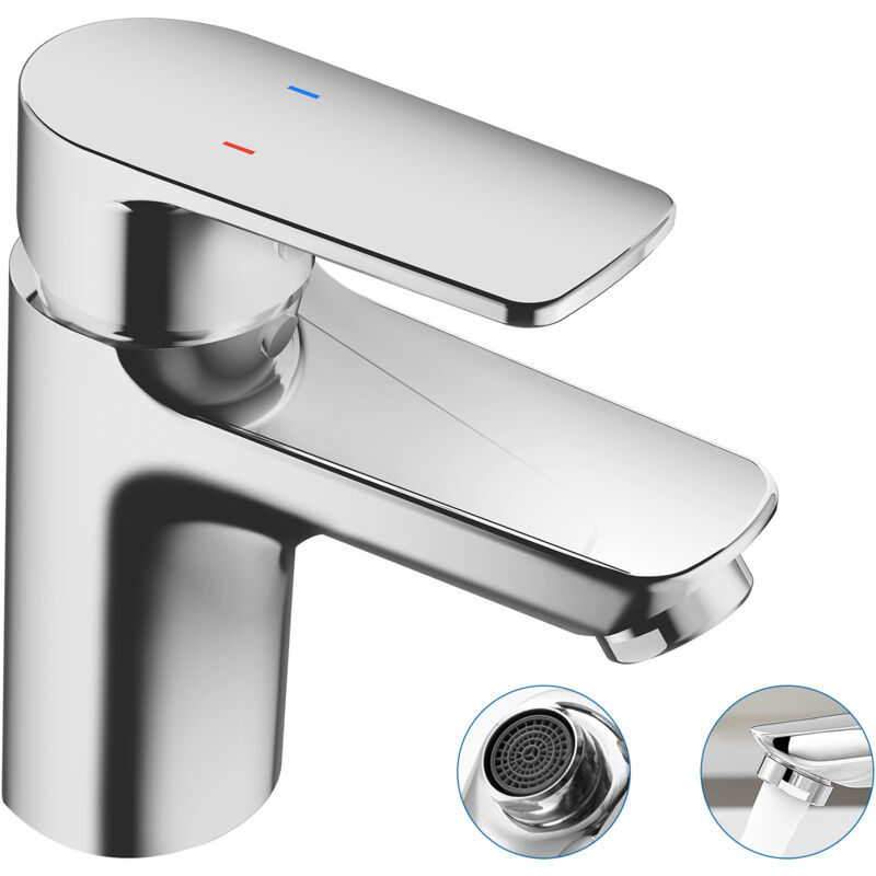 foto del prodotto auralum miscelatore per lavabo in ottone cromo, rubinetto del bagno per fredda e calda regolabile, monocomando rubinetto lavabo bagno con aeratore