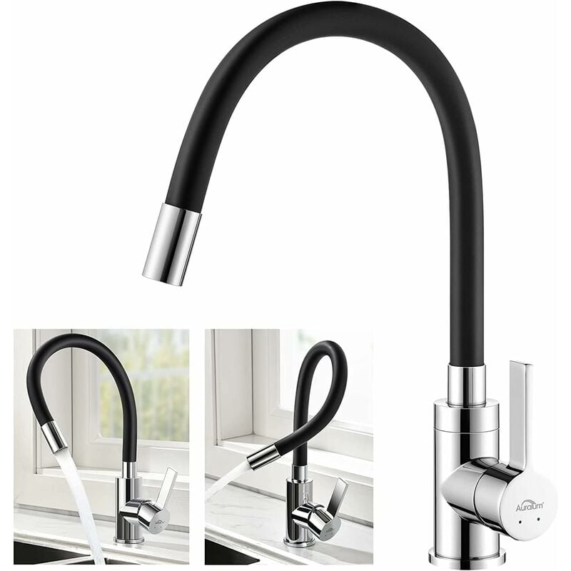 foto del prodotto auralum nero rubinetti da cucina beccuccio universale girevole miscelatori monocomando per lavelli g3 8
