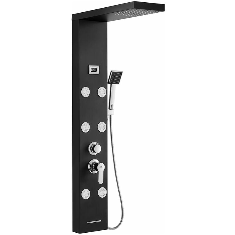 foto del prodotto auralum pannello idromassaggio doccia in acciaio inox con cascata e lcd display set doccia a colonna con miscelatore doccia a pioggia e doccetta