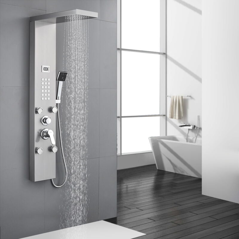 foto del prodotto auralum pannello idromassaggio doccia in acciaio inox spazzolato con soffione doccia e doccia a testa per bagno pannello per doccia 