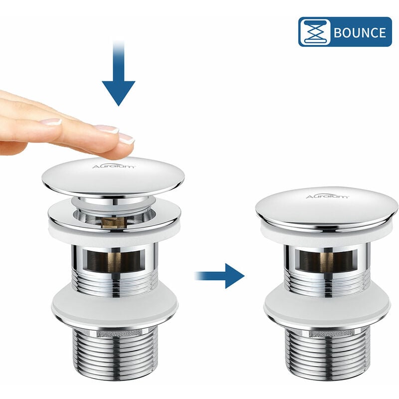 foto del prodotto auralum piletta universale scarico click clack con troppo pieno per lavabo pop up waste con troppopieno automatico a pressione