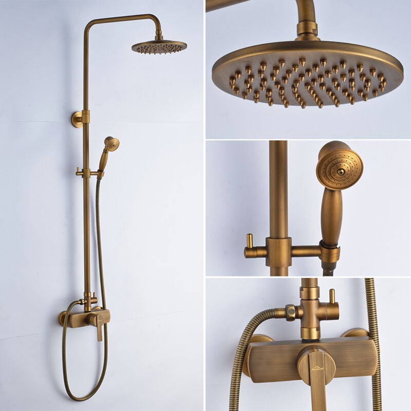 foto del prodotto auralum retro ottone colonna doccia senza miscelatore, sistema doccia antiscottatura, set doccia con 8 soffione a pioggia e doccetta, altezza