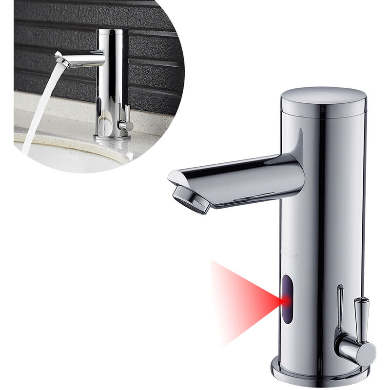 foto del prodotto auralum rubinetto a infrarossi, rubinetto miscelatore con sensore elettronico automatico, rubinetto bagno lavabo per lavello funzionamento a