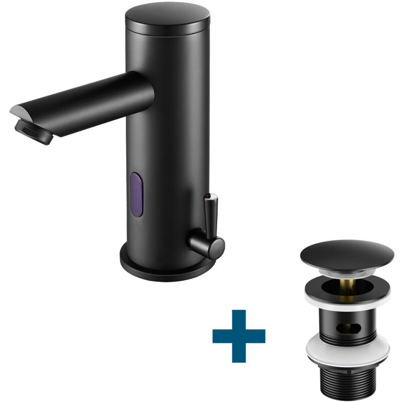foto del prodotto auralum rubinetto a sensore infrarosso miscelatore automatico per lavabo set di scarico con troppopieno, miscelatore monocomando per bagno con