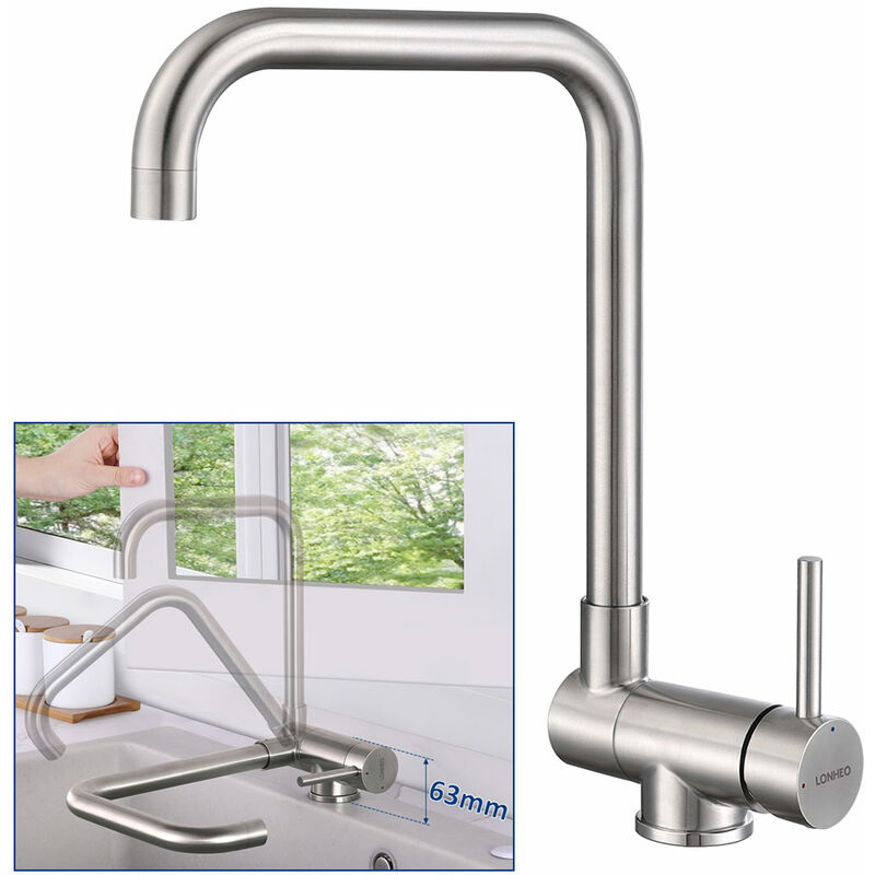 foto del prodotto auralum rubinetto abbattibile miscelatore lavello fontana, rubinetto cucina sottofinestra in acciaio inox, miscelatore da cucina pieghevole