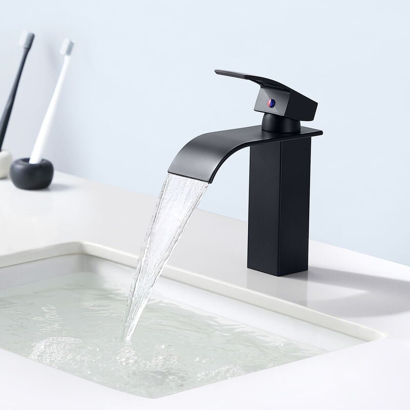 foto del prodotto auralum rubinetto bagno a cascata , miscelatore a cascata rubinetto lavabo bagno miscelatore monocomando da lavandino bagno nero