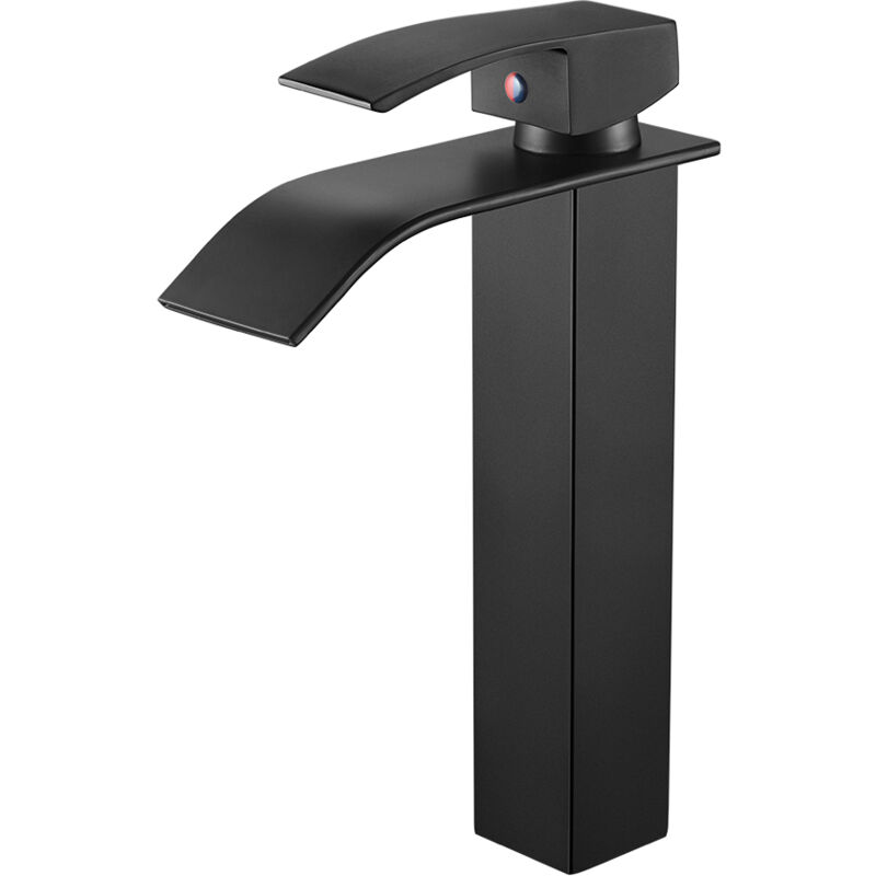 foto del prodotto auralum rubinetto bagno cascata con becco alto nero rubinetto lavabo miscelatore monocomando per bagno