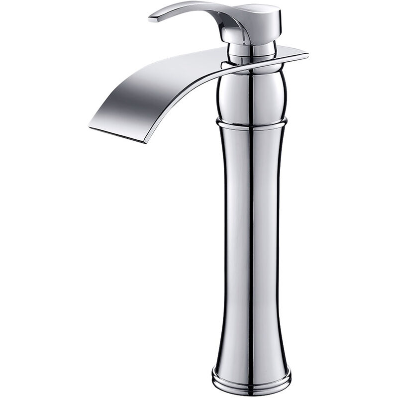 foto del prodotto auralum rubinetto bagno lavabo cascata alto, miscelatore lavabo cascata in ottone, miscelatore monocomando per bagno, acqua calda e fredda