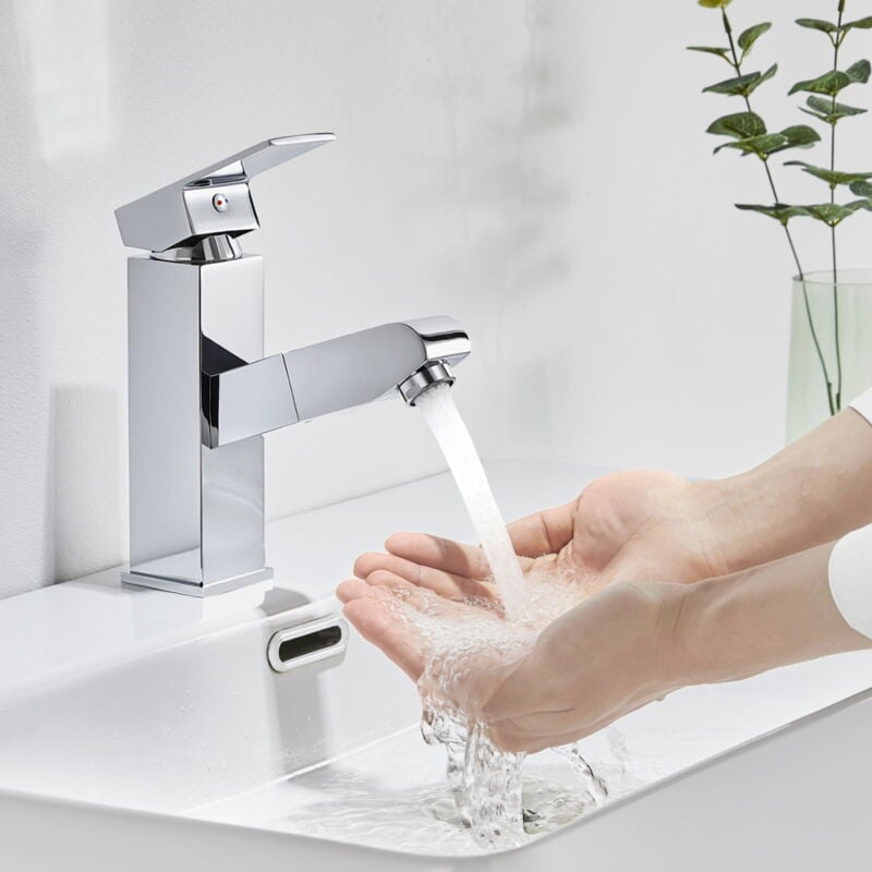 foto del prodotto auralum rubinetto bagno lavabo estraibile 2 funzioni miscelatore monocomando lavabo bagno e fredda e calda regolabile, ottone cromato