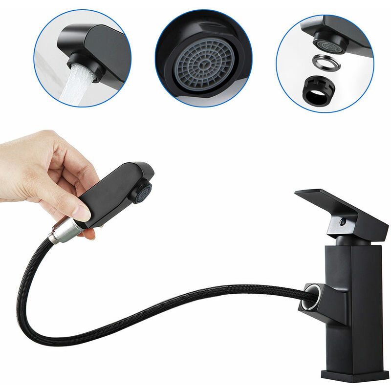 foto del prodotto auralum rubinetto bagno lavabo estraibile 50cm miscelatore monocomando in ottone, rubinetto lavabo dell acqua calda e fredda, aeratore rimovibile