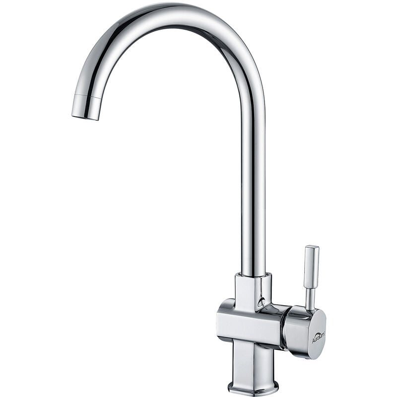 foto del prodotto auralum rubinetto cucina alto, miscelatore monocomando per lavello cucina girevole a 360 rubinetto lavello cucina con regolazione caldo e freddo
