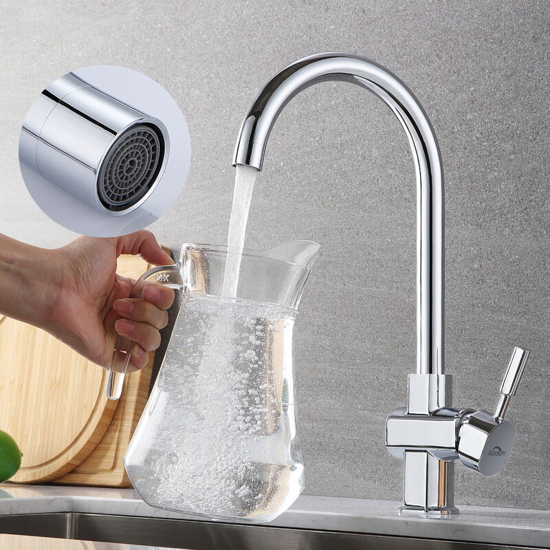 foto del prodotto auralum rubinetto cucina classico girevole a 360 con gorgogliatore removibile rubinetto in ottone miscelatore monocomando per lavandino rubinetti