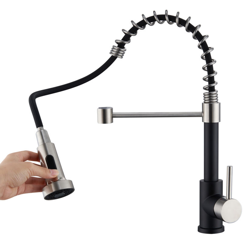 foto del prodotto auralum rubinetto cucina con doccetta estraibile, girevole a 360 miscelatore monocomando per lavello con 2 ugelli, rubinetto da cucina dell acqua