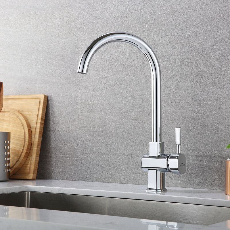 foto del prodotto auralum rubinetto cucina in ottone, girevole a 360 rubinetto lavello cucina ad alta pressione, miscelatore monocomando de cucina con acqua calda e