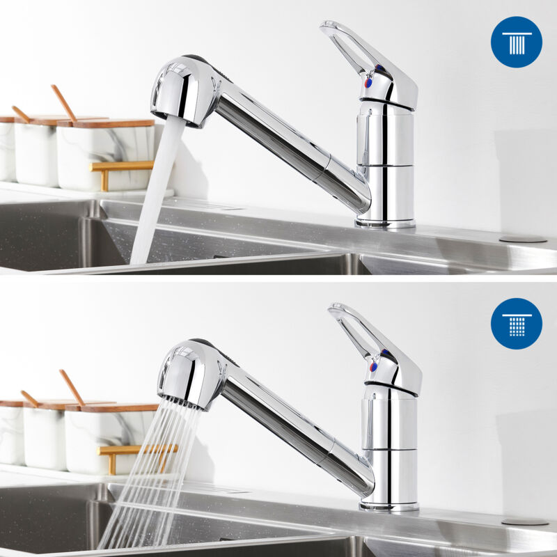 foto del prodotto auralum rubinetto cucina monocomando con 2 tipi di getto, rubinetto doccia cucina, rubinetto lavello cucina estensibile con miscelatore monocomando