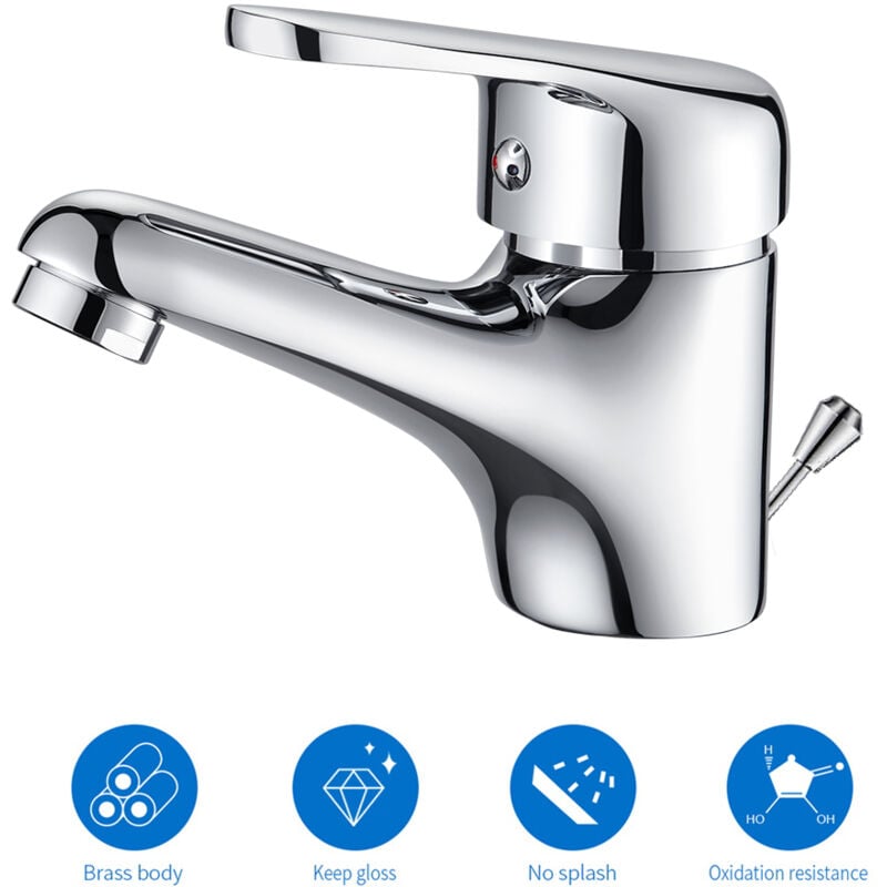 foto del prodotto auralum rubinetto da bagno con tirante, miscelatore monocomando per lavabo con scarico cromato, miscelatore da lavabo per bagno
