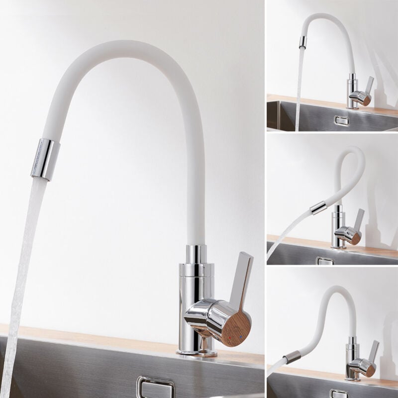 foto del prodotto auralum rubinetto da cucina bianco con beccuccio flessibile, miscelatore monocomando per cucina, girevole a 360 , rubinetto cucina flessibile con