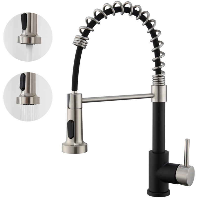 foto del prodotto auralum rubinetto da cucina con doccetta estraibile in acciaio nero girevole a 360 miscelatore monocomando per lavello dell acqua calda e fredda