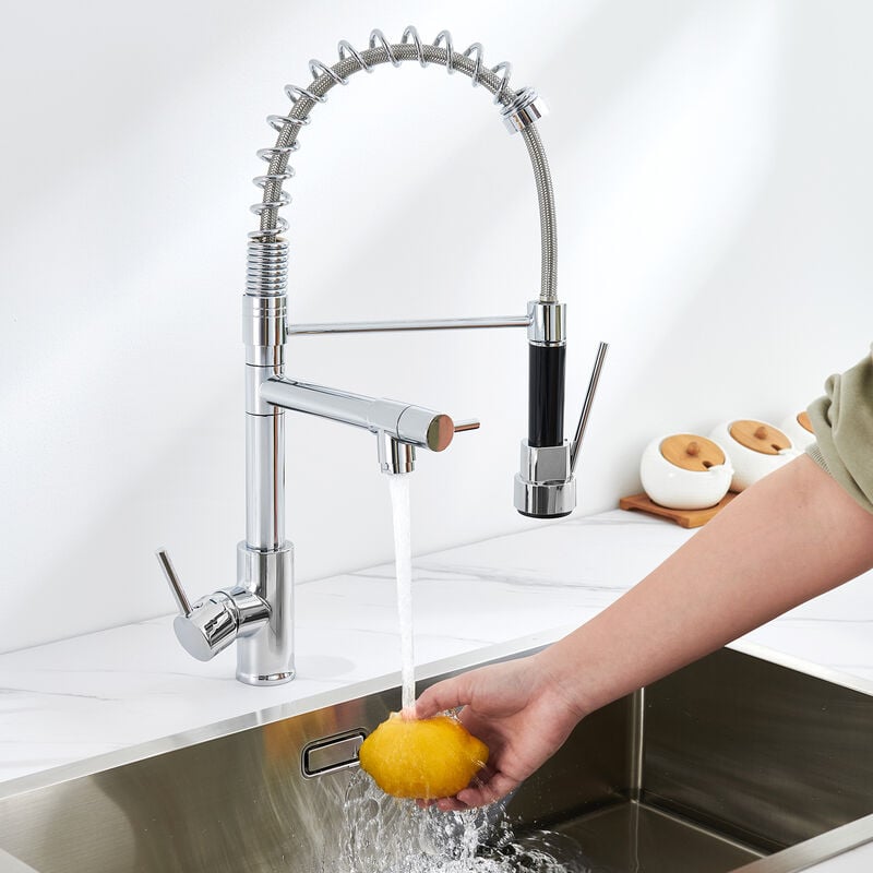 foto del prodotto auralum rubinetto da cucina lavello, con doccetta estraibile, girevole a 360 rubinetto cucina con 3 modalit , modalit spruzzo e flusso,