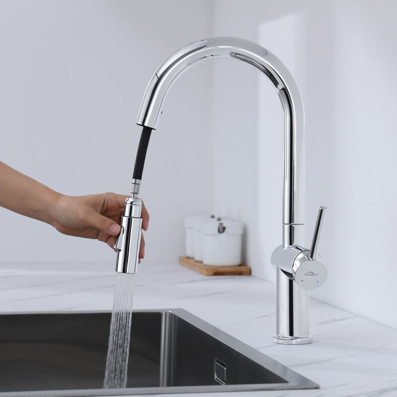 foto del prodotto auralum rubinetto da cucina rubinetto da cucina estraibile con 2 tipi di getto, rubinetto da cucina miscelatore monocomando girevole a 360 ,