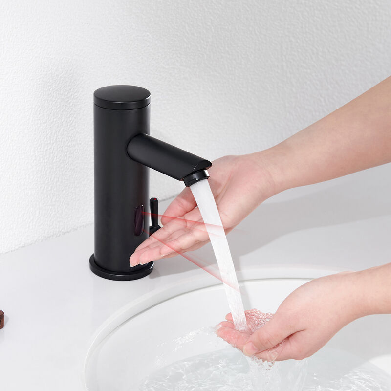 foto del prodotto auralum rubinetto de lavabo con sensore ad infrarossi nero, miscelatore per lavabo bagno senza contatto, monocomando rubinetto a infrarossi,