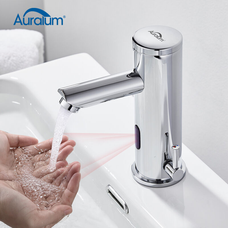 foto del prodotto auralum rubinetto lavabo automatico con sensore ad infrarossi miscelatore monocomando per bagno acqua fredda e calda cromato
