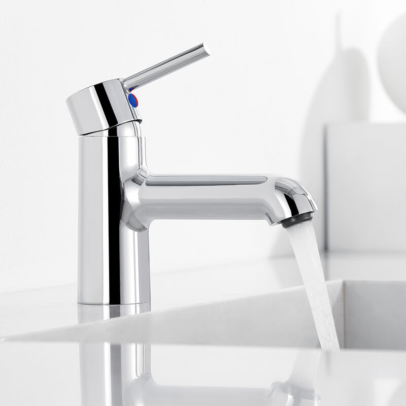 foto del prodotto auralum rubinetto lavabo con bocca bassa 46mm cromato, rubinetto del bagno per fredda e calda regolabile, miscelatore monocomando per lavabo,