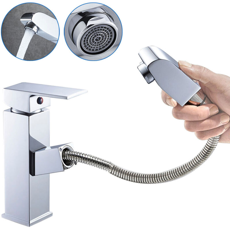 foto del prodotto auralum rubinetto lavabo con doccetta estraibile 50cm, 2 modalit miscelatore monocomando per bagno in ottone, rubinetto lavabo dell acqua calda e