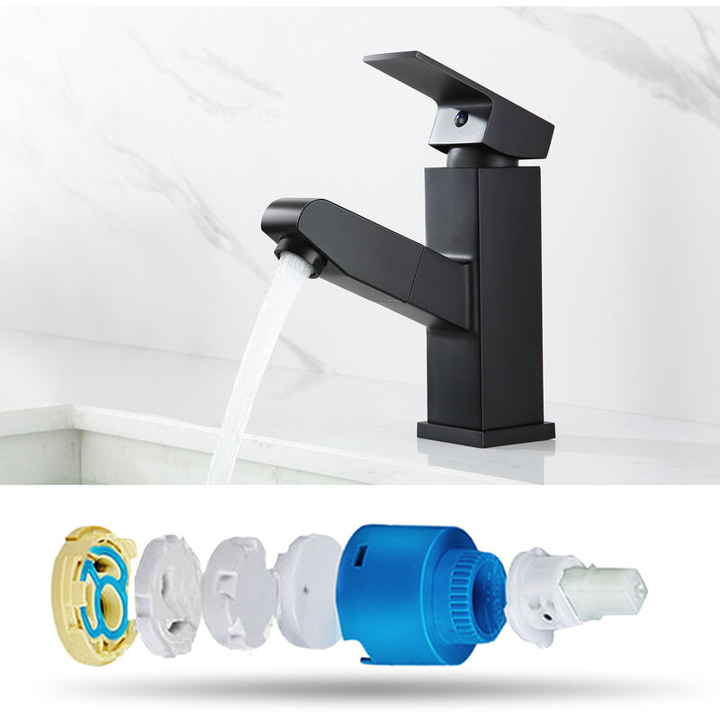 foto del prodotto auralum rubinetto lavabo con doccetta estraibile 50cm, estraibile rubinetto lavabo bagno in ottone, miscelatore monocomando per bagno acqua fredda