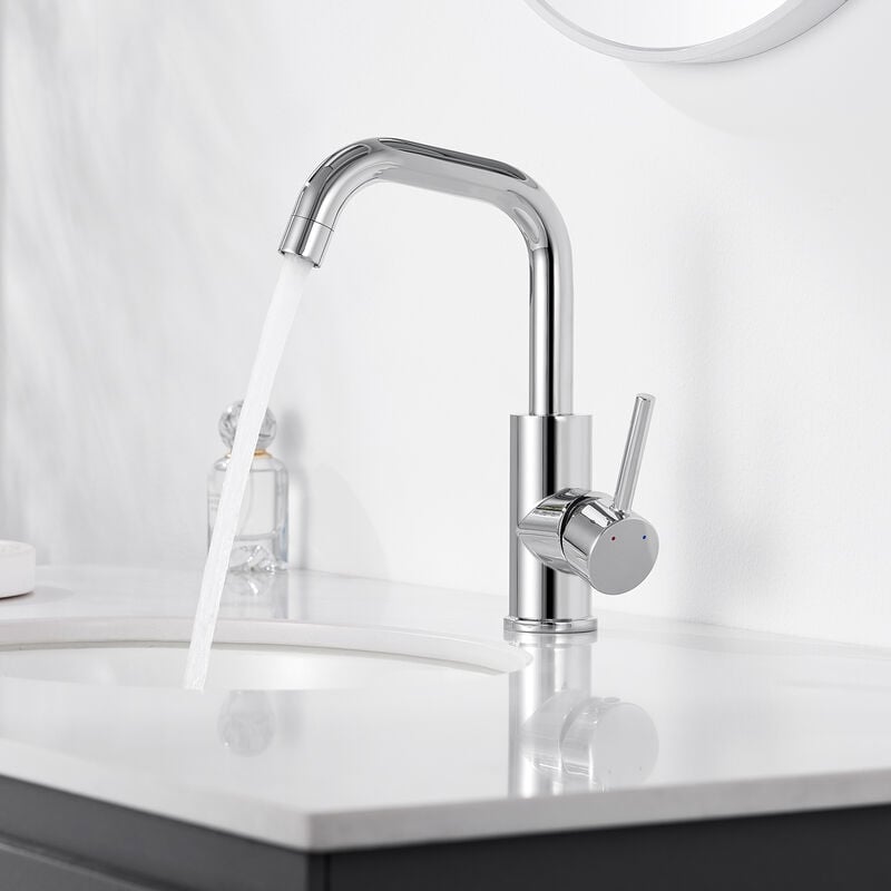 foto del prodotto auralum rubinetto lavabo girevole a 360 miscelatore lavabo bagno, rubinetto bagno a risparmio idrico con aeratore rimovibile, cromato