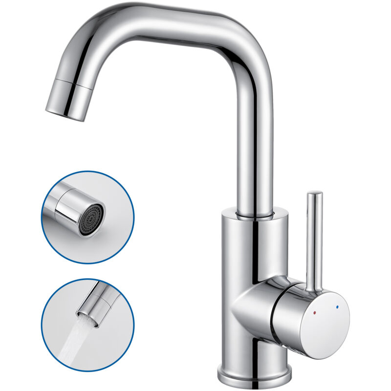 foto del prodotto auralum rubinetto lavabo girevole a 360 miscelatore monocomando per bagno con aeratore rimovibile, rubinetto lavabo dell acqua calda e fredda