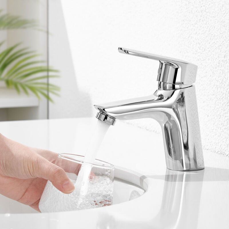 immagine 0 del prodotto auralum rubinetto lavabo in ottone con bocca 60mm, rubinetto del bagno con foro di sollevamento, miscelatore monocomando per lavabo, acqua calda e
