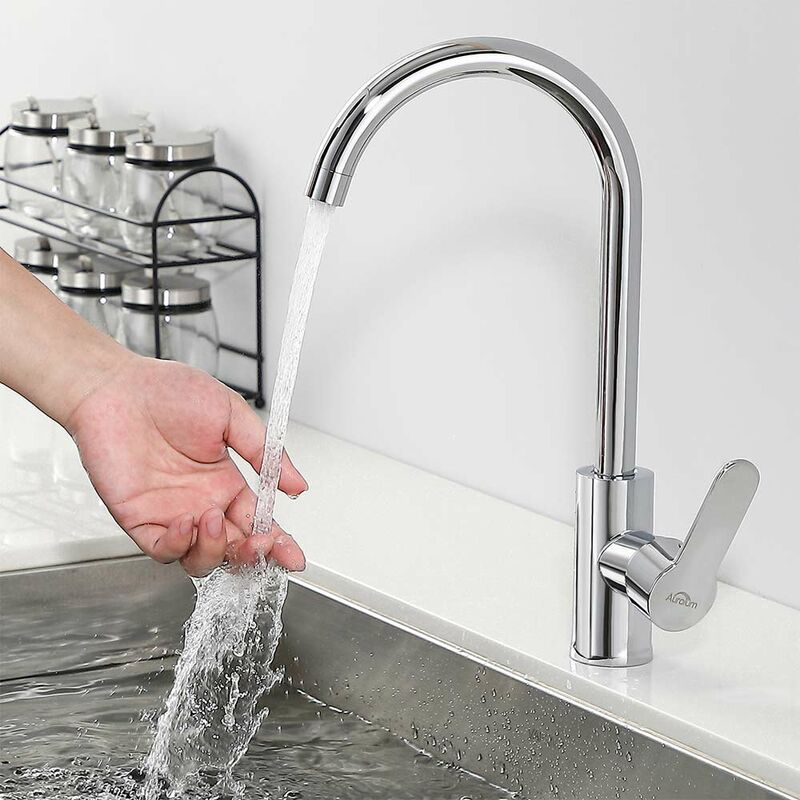 foto del prodotto auralum rubinetto miscelatore cucina girevole a 360 rubinetto becco alto in ottone cromato rubinetti lavello monocomando altezza beccuccio 255 mm