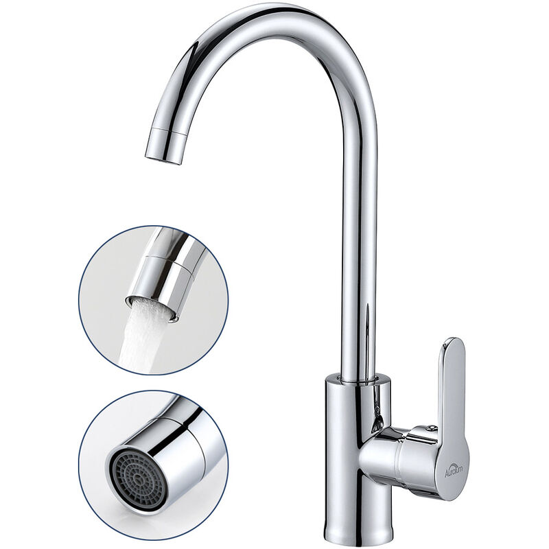 foto del prodotto auralum rubinetto miscelatore monocomando cucina lavello, rubinetto da cucina con bocca alta 25,5 cm, girevole a 360 rubinetto cucina per lavello,
